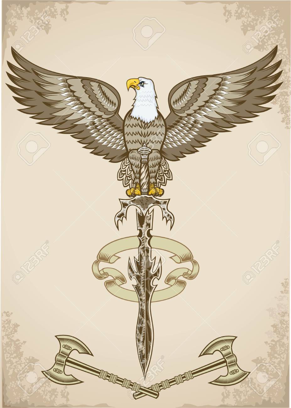 927x1300 American Eagle With Sword Illustration. Royalty Free Cliparts