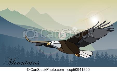 450x277 Eagle Flying Over The Mountains. Vector Illustration. Eagle Eps