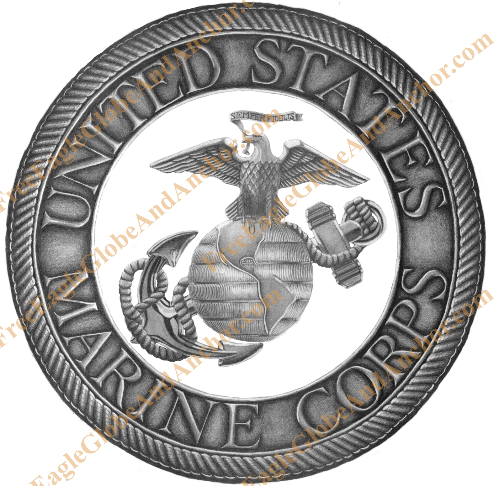 1575x1551 Usmc Eagle, Globe, And Anchor Graphite Drawing Turned Into A Print