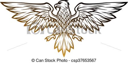 450x223 Eagle Mascot Spread Wings. Vector Illustration. Line Art Clip
