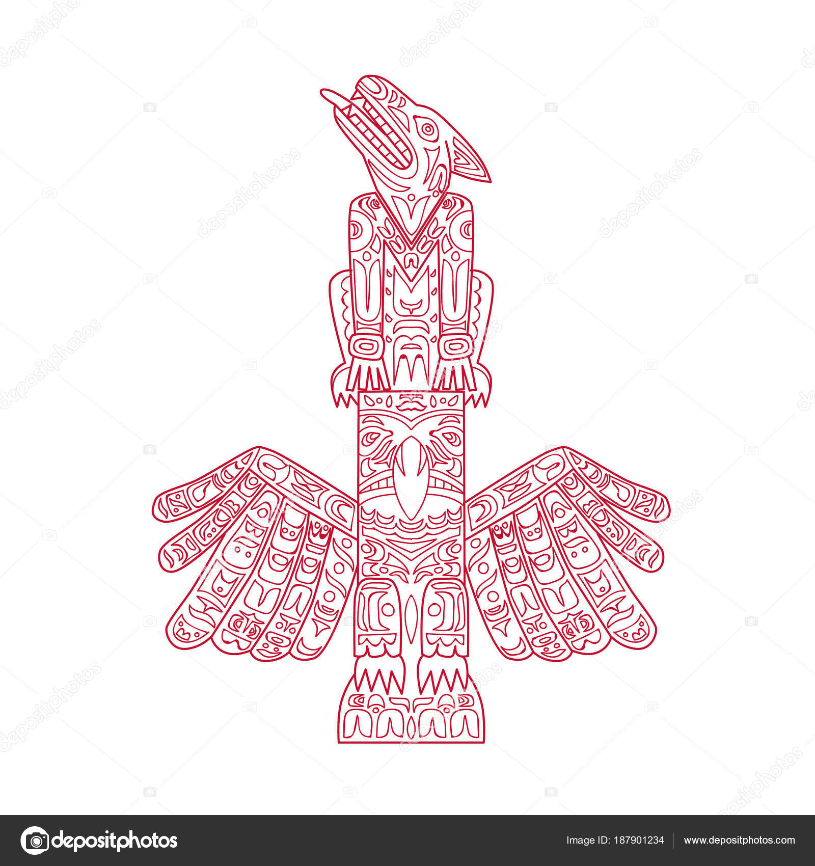 1600x1700 Wolf And Eagle Totem Pole Doodle Art Stock Vector Patrimonio