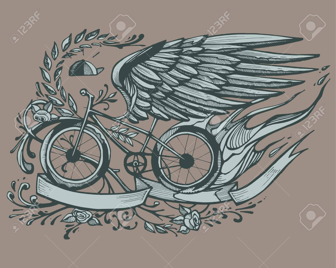 1300x1039 Hand Drawn Vector Illustration Or Drawing Of A Bicycle With Eagle