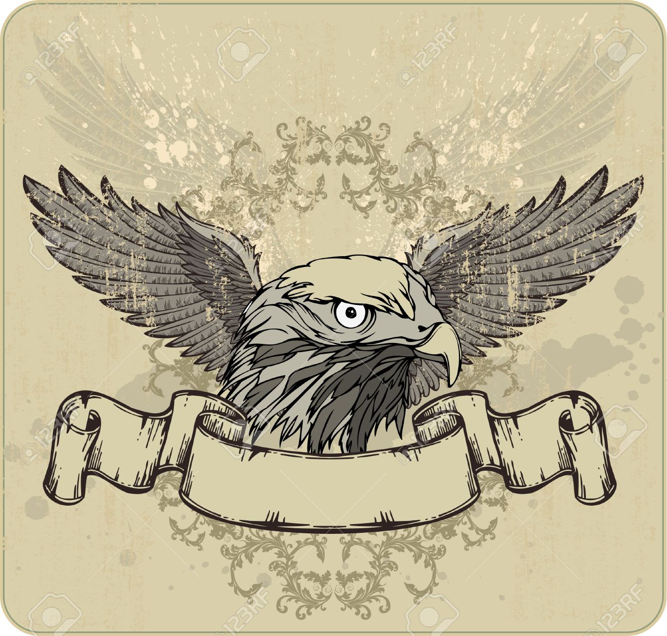 1300x1239 Emblem An Eagle, Wings And Vintage Banner. Royalty Free Cliparts