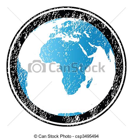 450x470 Rubber Stamp With Blue Grunge Earth Globe Drawing
