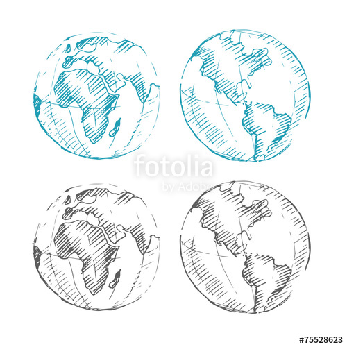 500x500 World Map Earth Globe. Sketch. Vector Illustration. Stock Image