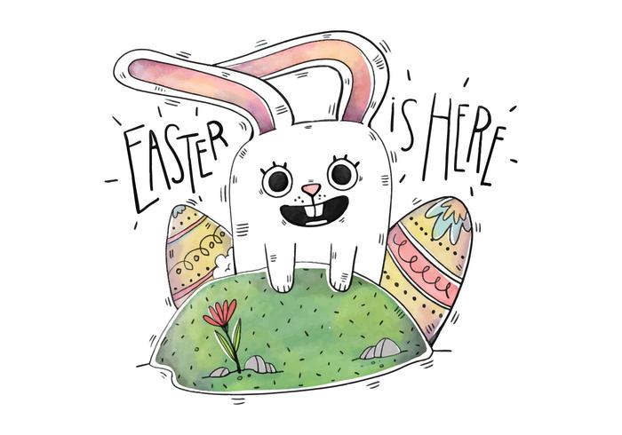 700x490 Vector Cute Happy Bunny With Colorful Eggs And Flower For Easter