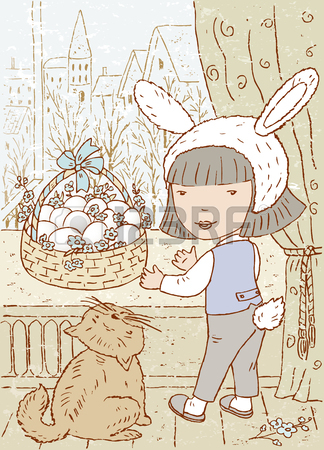 324x450 Vector Drawing Of A Little Girl In The Easter Day. Royalty Free