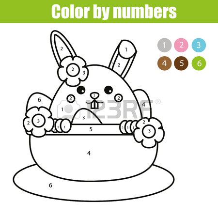 450x450 Coloring Page With Easter Bunny Character. Color By Numbers Math