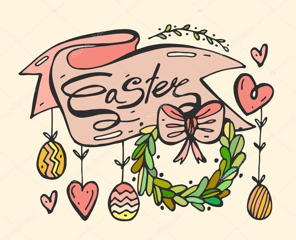1023x829 Hand Draw Easter Illustration.greeting Card Text Templates