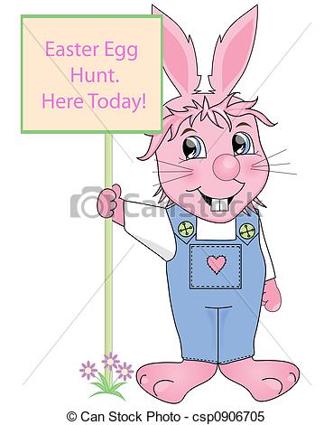 369x470 Easter Egg Hunt Sign,held By The Easter Bunny. Stock Illustrations
