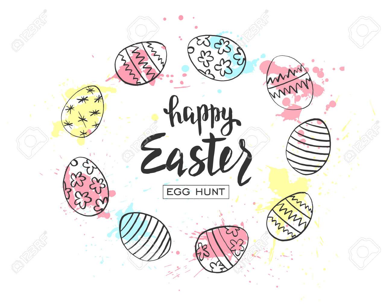 1300x1021 Happy Easter Egg Hunt Vector Illustration. Holiday Banner Design
