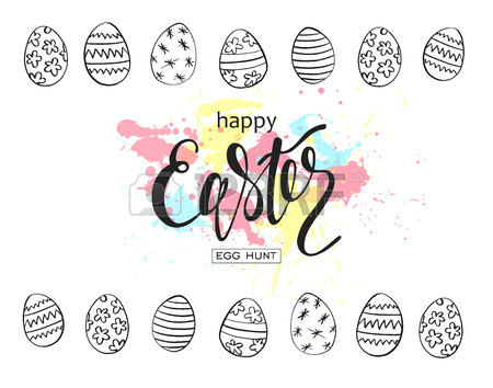 450x354 Happy Easter Vector Illustration. Holiday Banner Design