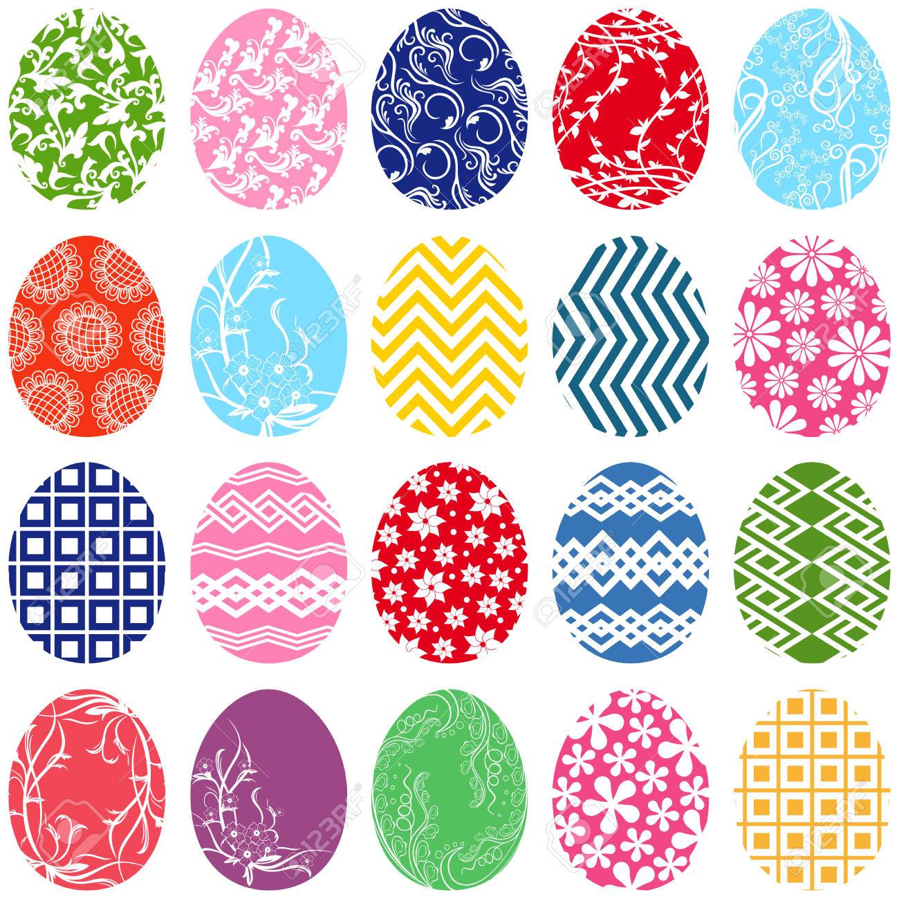 1300x1300 Set Of Twenty Ornamental Easter Eggs, Hand Drawing Vector