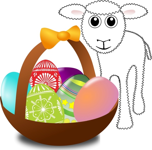 600x590 Funny Lamb With Easter Eggs In A Basket Free Vector In Open Office