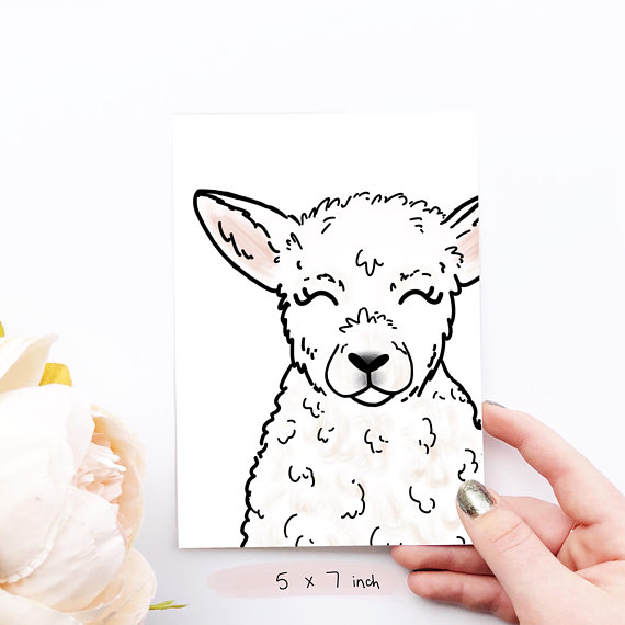 570x570 Lamb Art Print Floral Crown Lamb Easter Animal Wall Art