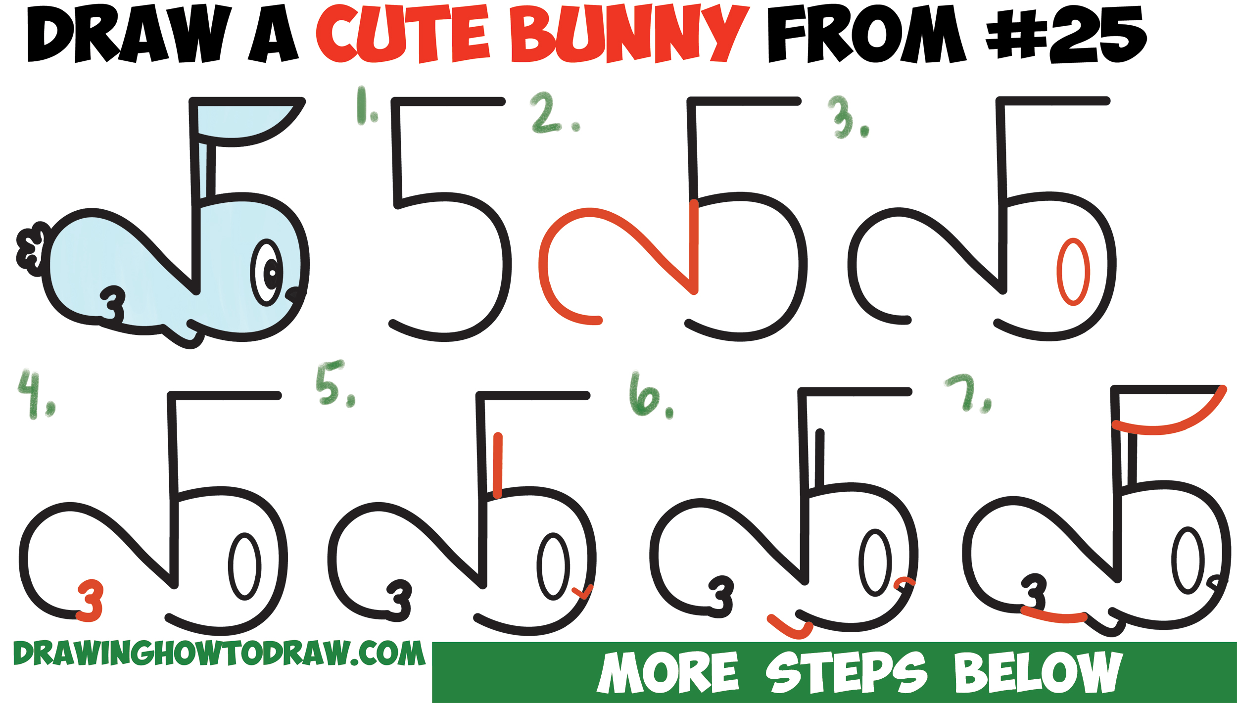 2500x1421 How To Draw A Cute Cartoon Bunny Rabbit From Numbers 25 Easy Step