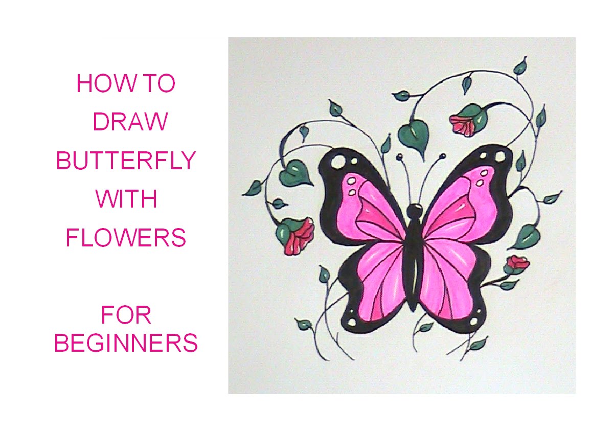1199x845 How To Draw A Butterfly (With Flowers)