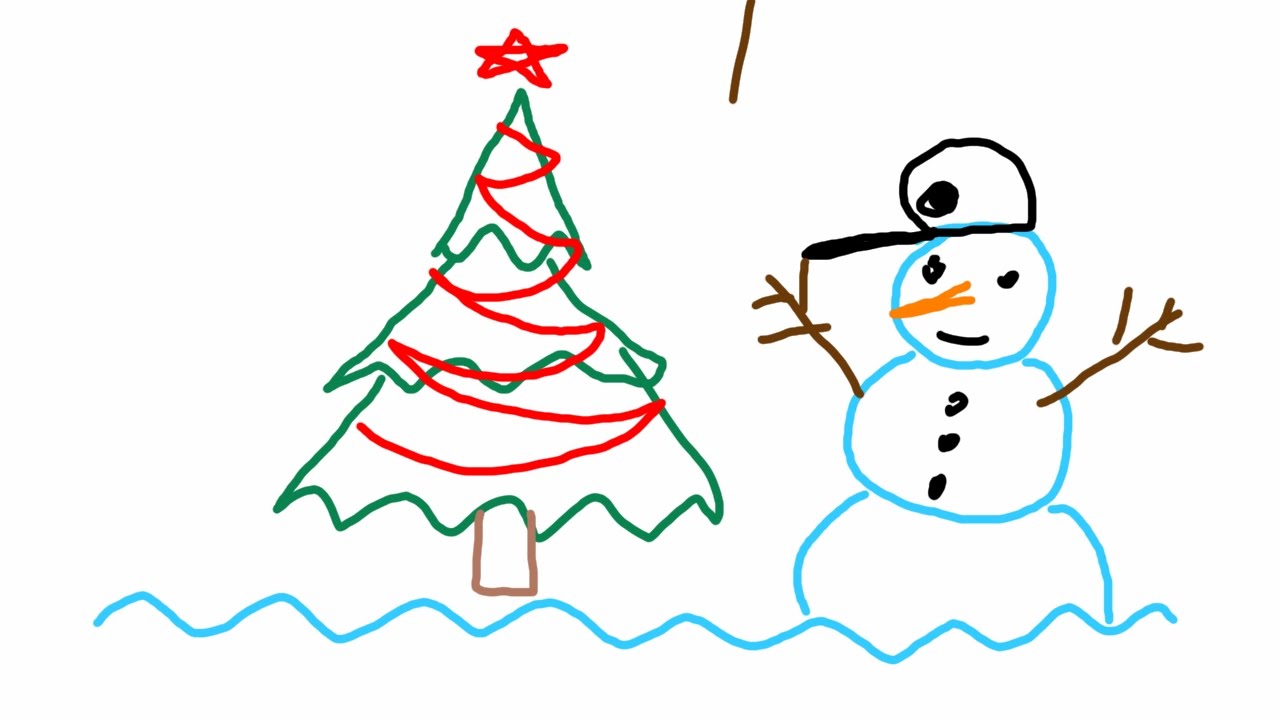 1280x720 How To Draw Easy Simple Christmas Tree And Snowman Using Triangles