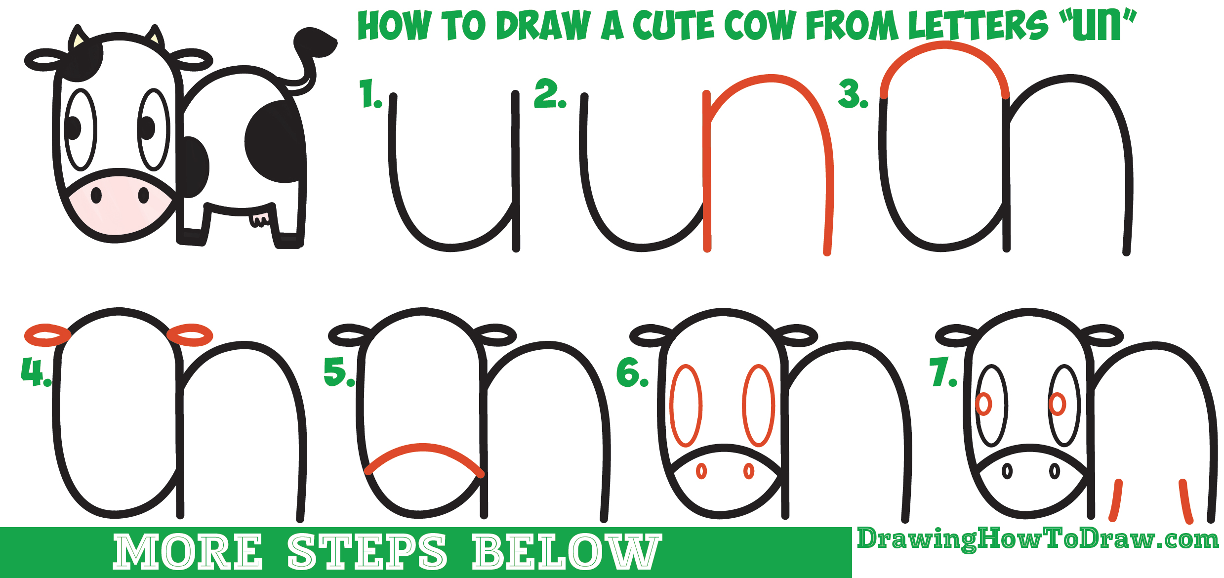 2478x1170 Outstanding Easy Cow Drawing How To Draw A Cute Cartoon Kawaii
