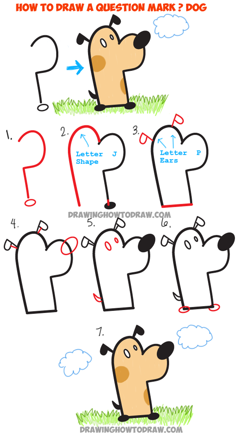 800x1467 How To Draw A Cartoon Dog From A Question Mark Simple Tutorial