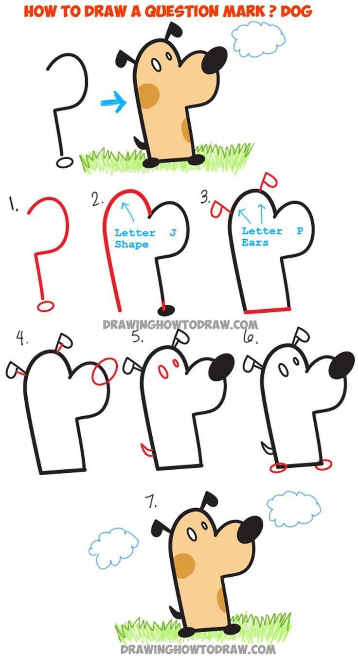 736x1349 Learn How To Draw A Cartoon Dog From A Question Mark Easy Step