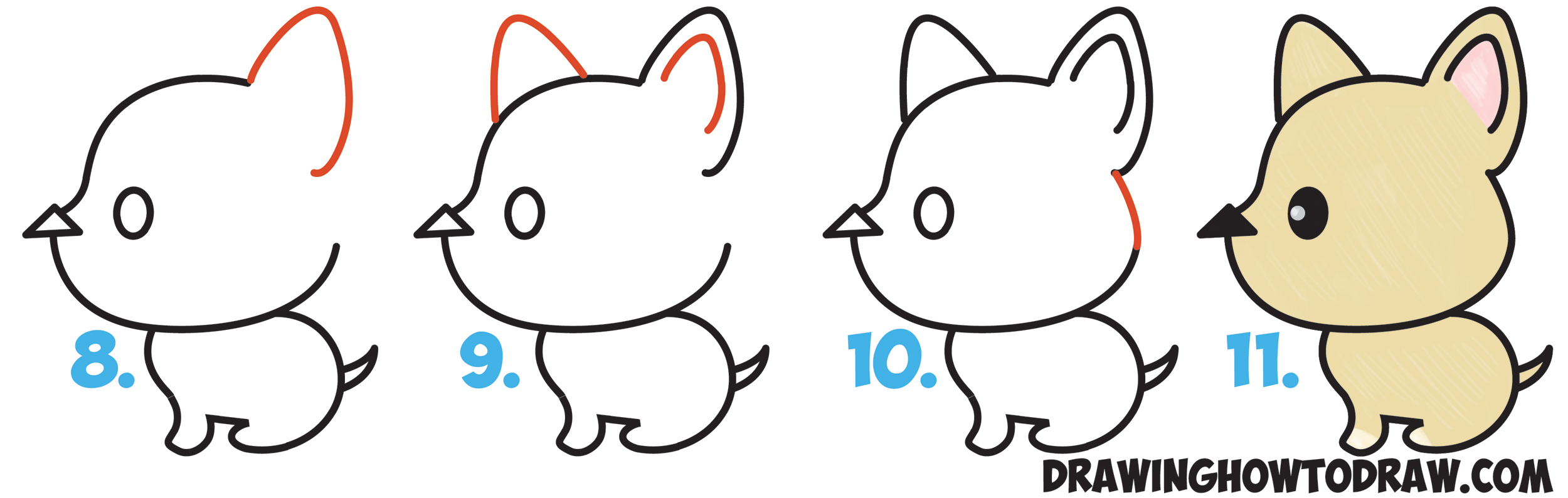 2500x794 Step By Step Dog Drawing How To Draw A Cute Cartoon Dog (Kawaii