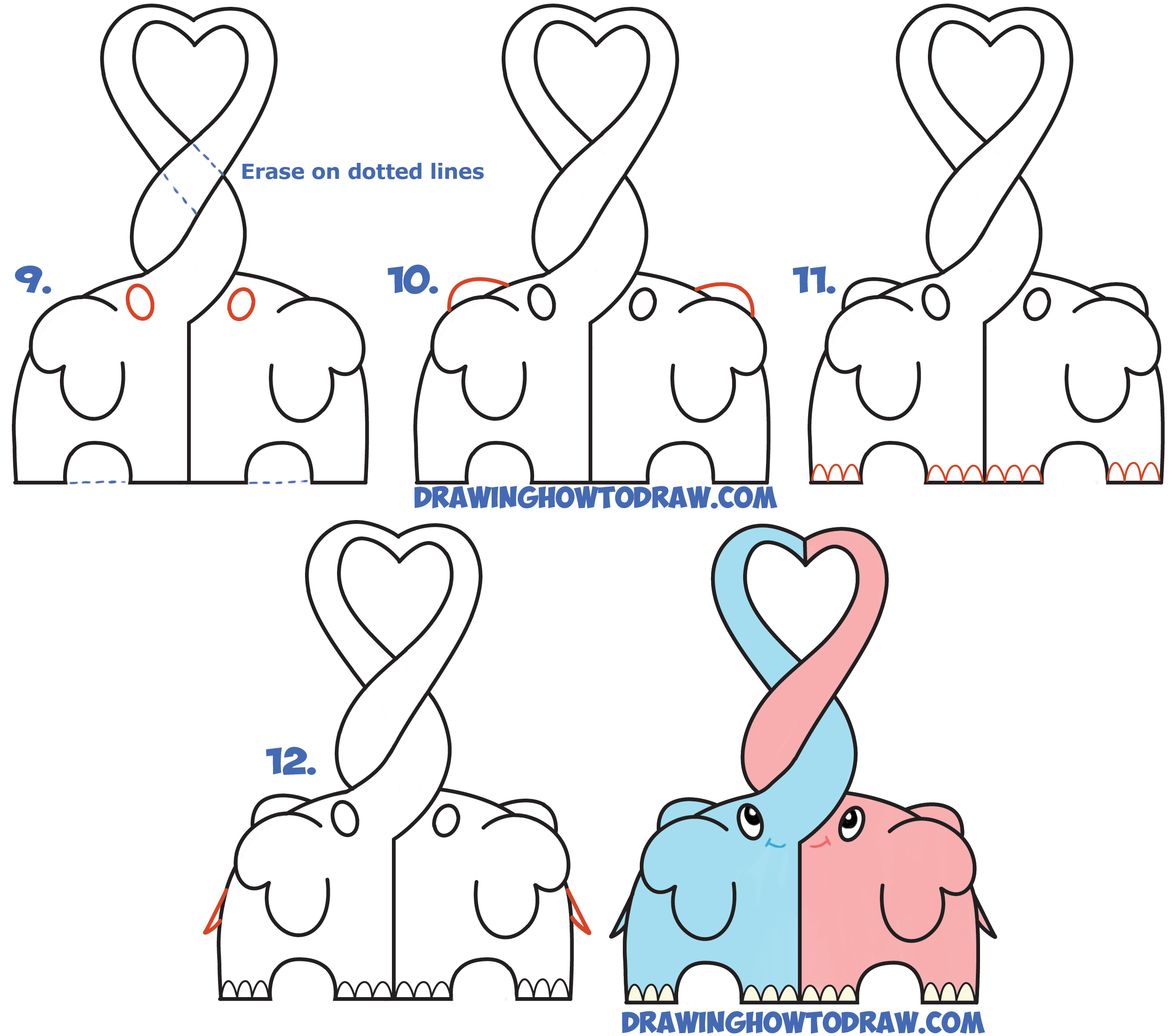 2565x2265 How To Draw Cute Kawaii Chibi Elephants In Love Forming A Heart