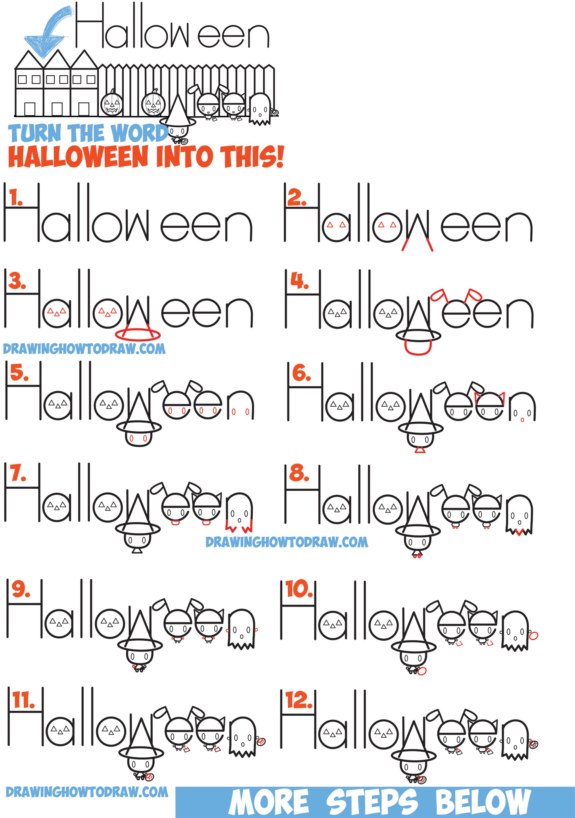 2000x2846 How To Draw Halloween Trick Or Treating Scene From The Word (Word