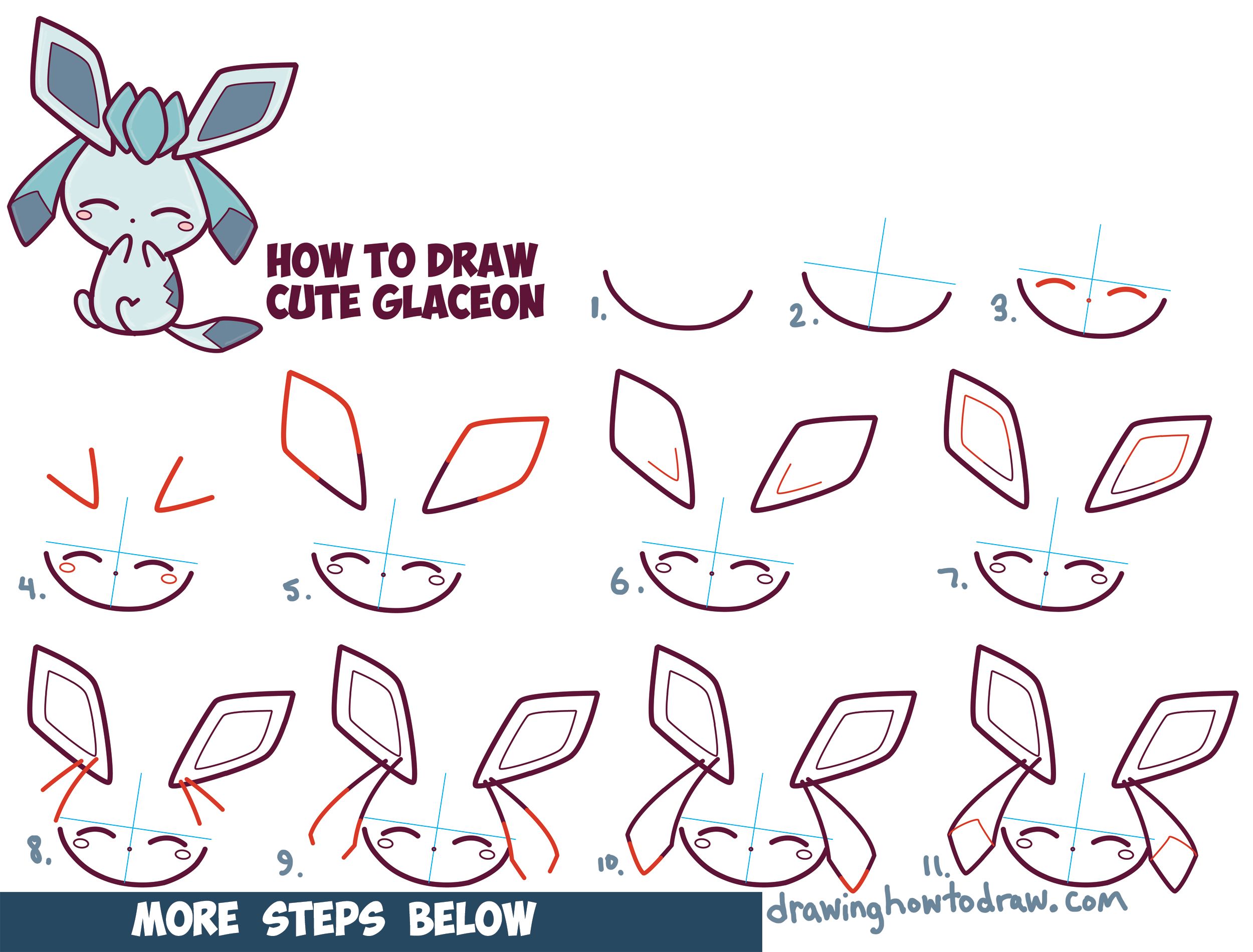 2500x1900 How To Draw Cute Kawaii Chibi Glaceon From Pokemon In Easy Step By