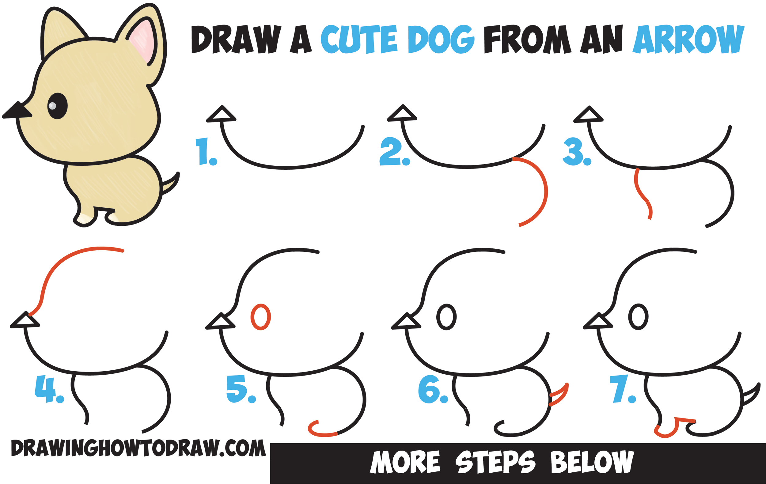 2500x1580 How To Draw A Cute Cartoon Dog (Kawaii Style) From An Arrow Easy