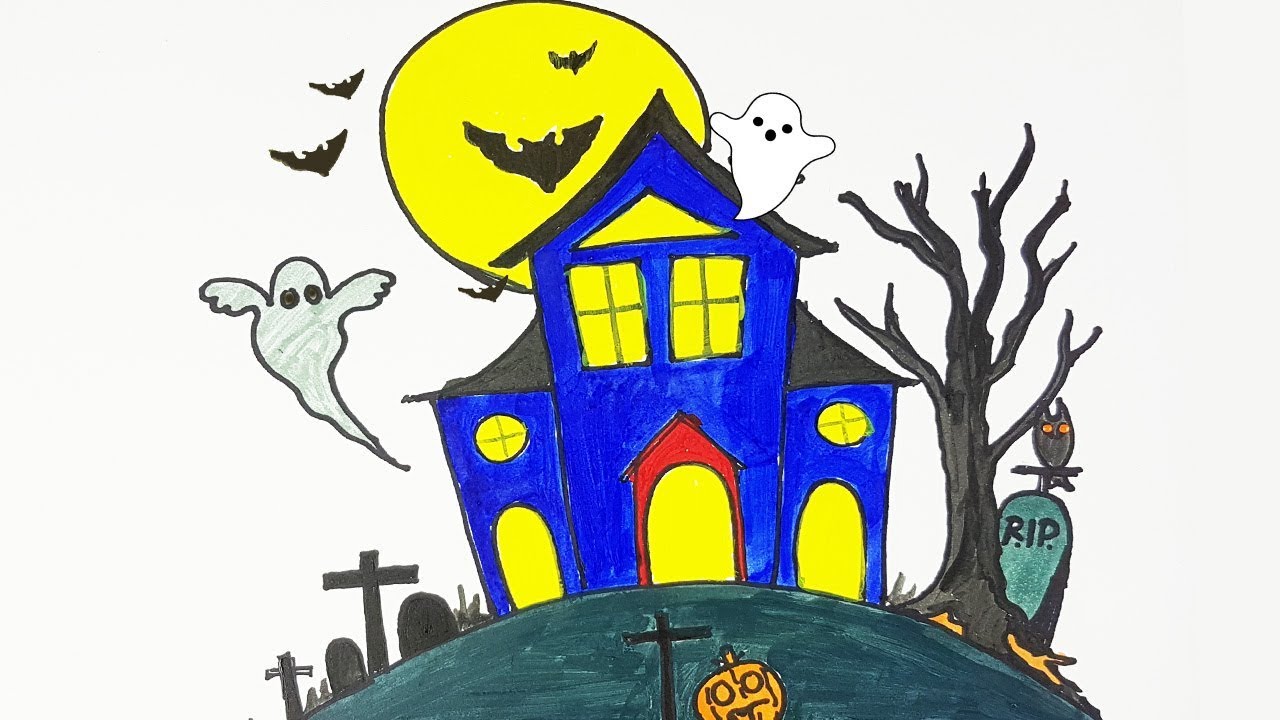 1280x720 Halloween Special Drawing A Haunted House How To Draw A Haunted