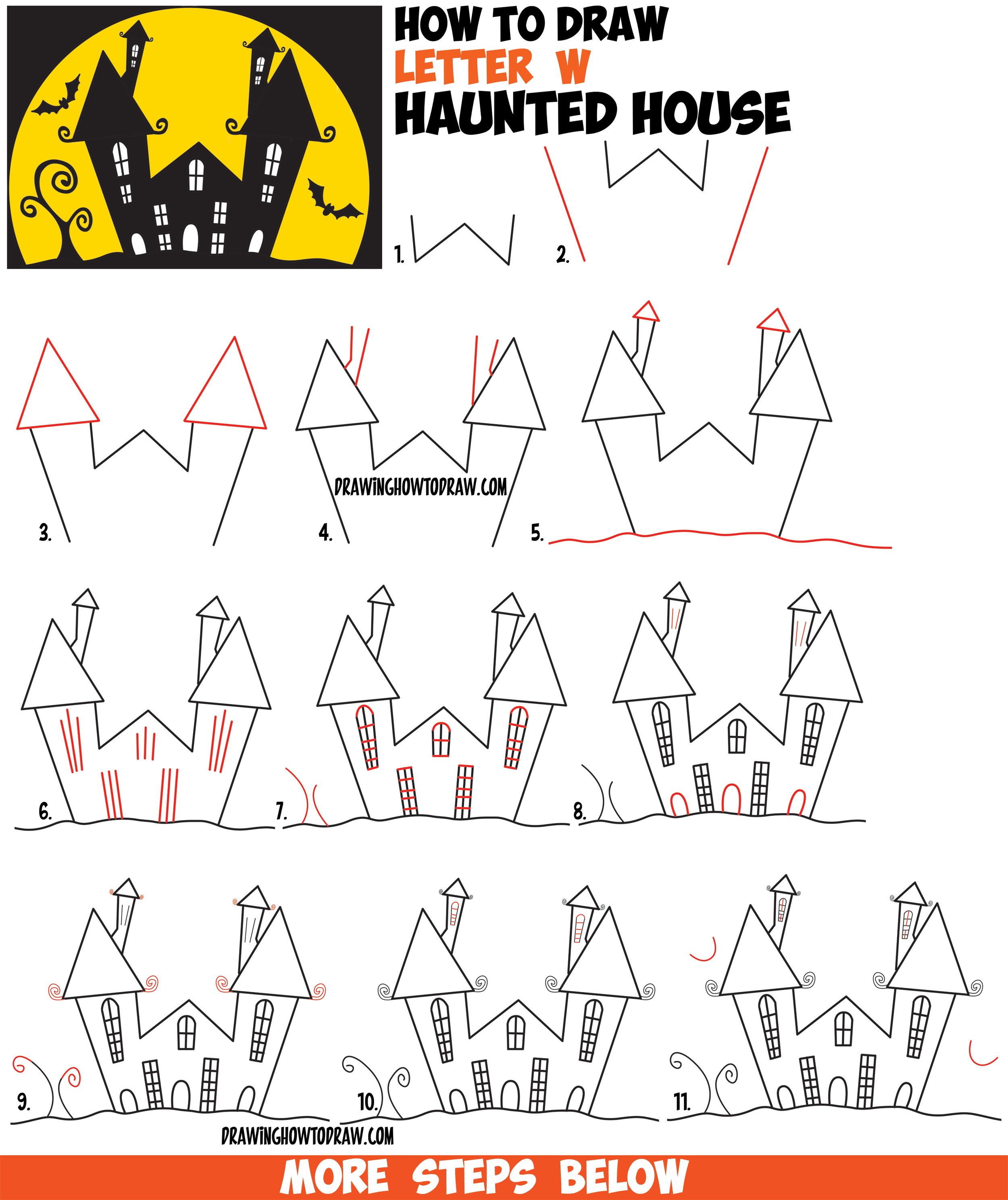 2500x2975 How To Draw A Cartoon Haunted House Step By Step In Silhouette