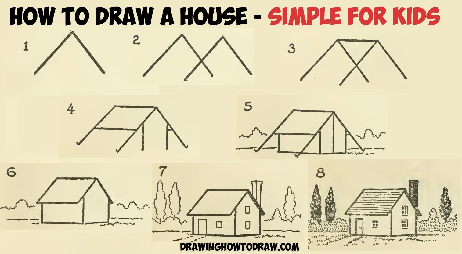 1514x832 How To Draw A Simple House With Geometric Shapes Easy Step By Step