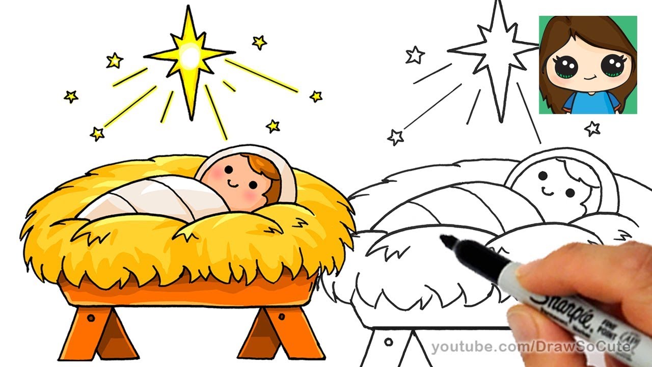 1280x720 How To Draw Baby Jesus Easy Star Of Bethlehem Nativity Scene