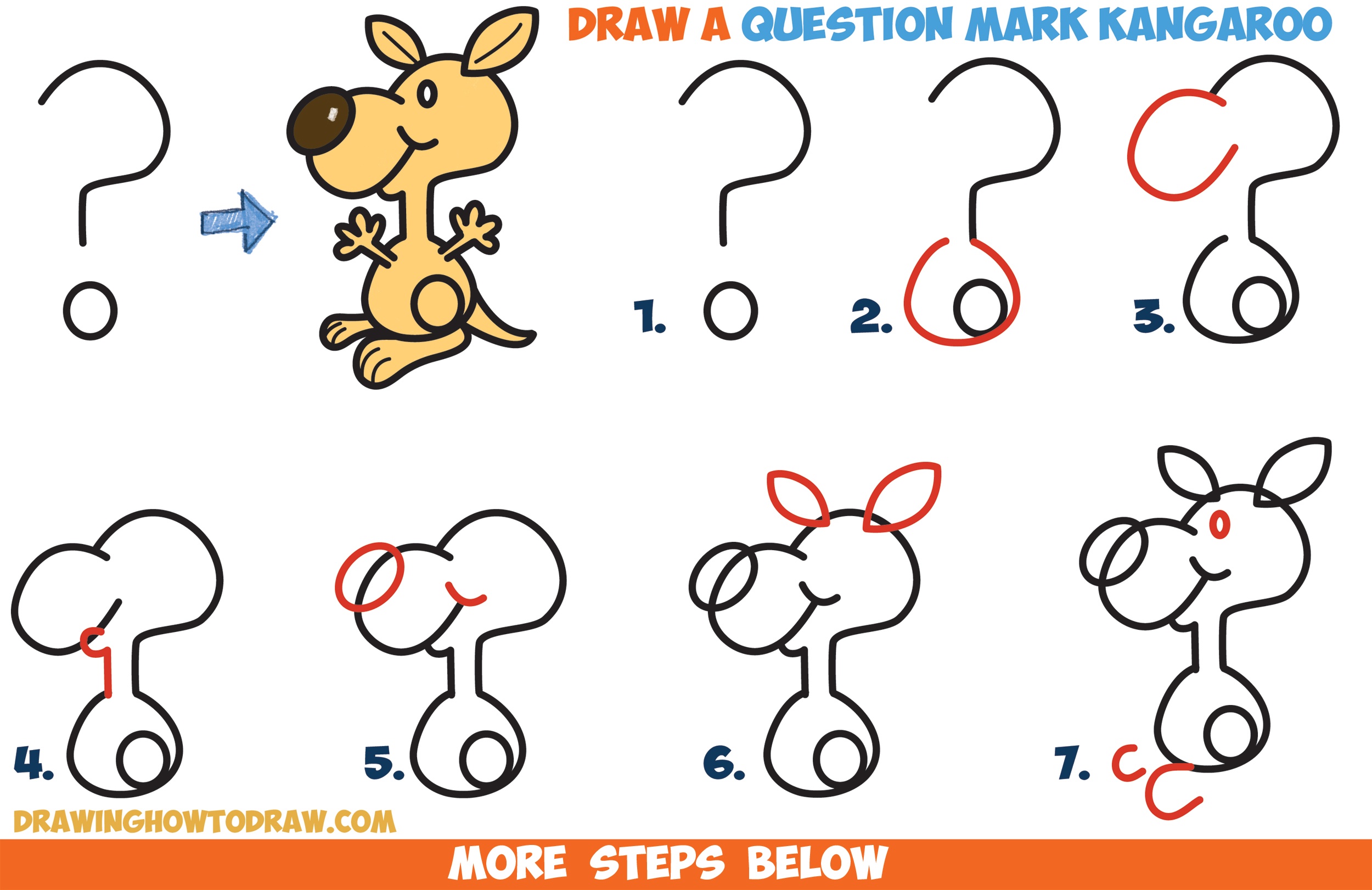 2500x1621 How To Draw A Cartoon Kangaroo From A Question Mark Shape