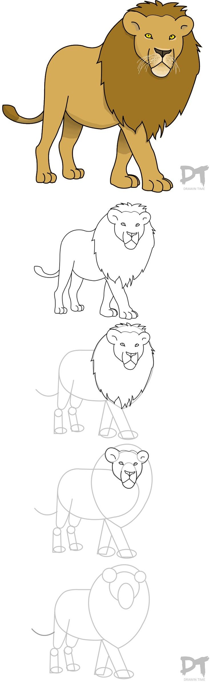 735x2388 How To Draw A Cartoon Lion Step By Step. Drawing Tutorials