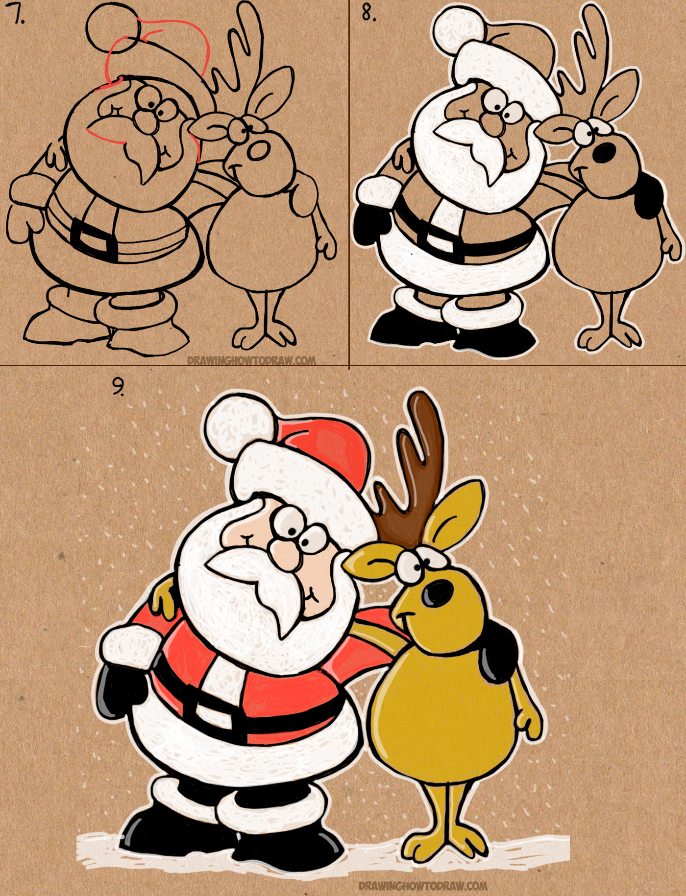 1400x1830 How To Draw Cartoon Santa Claus And Reindeer Easy Step By Step