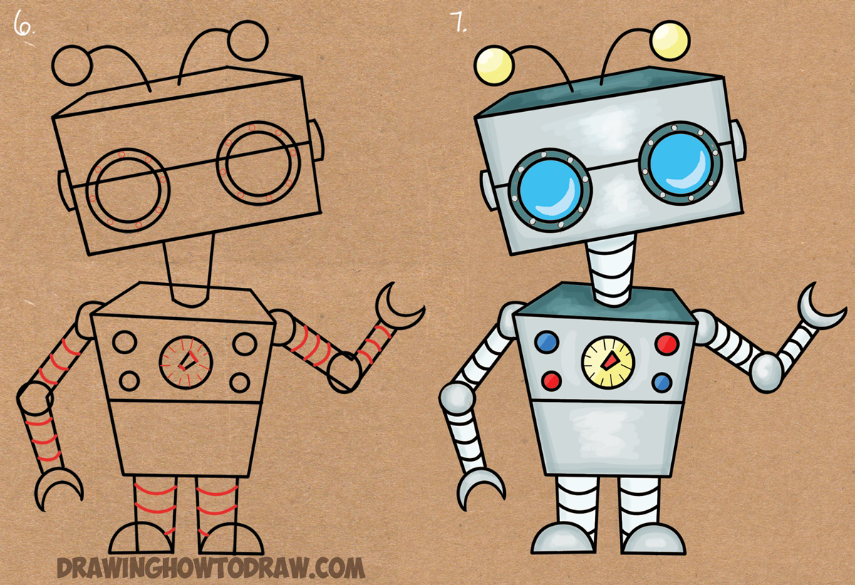 1200x821 Robot Cartoon Drawing How To Draw A Cartoon Robot From Letter E