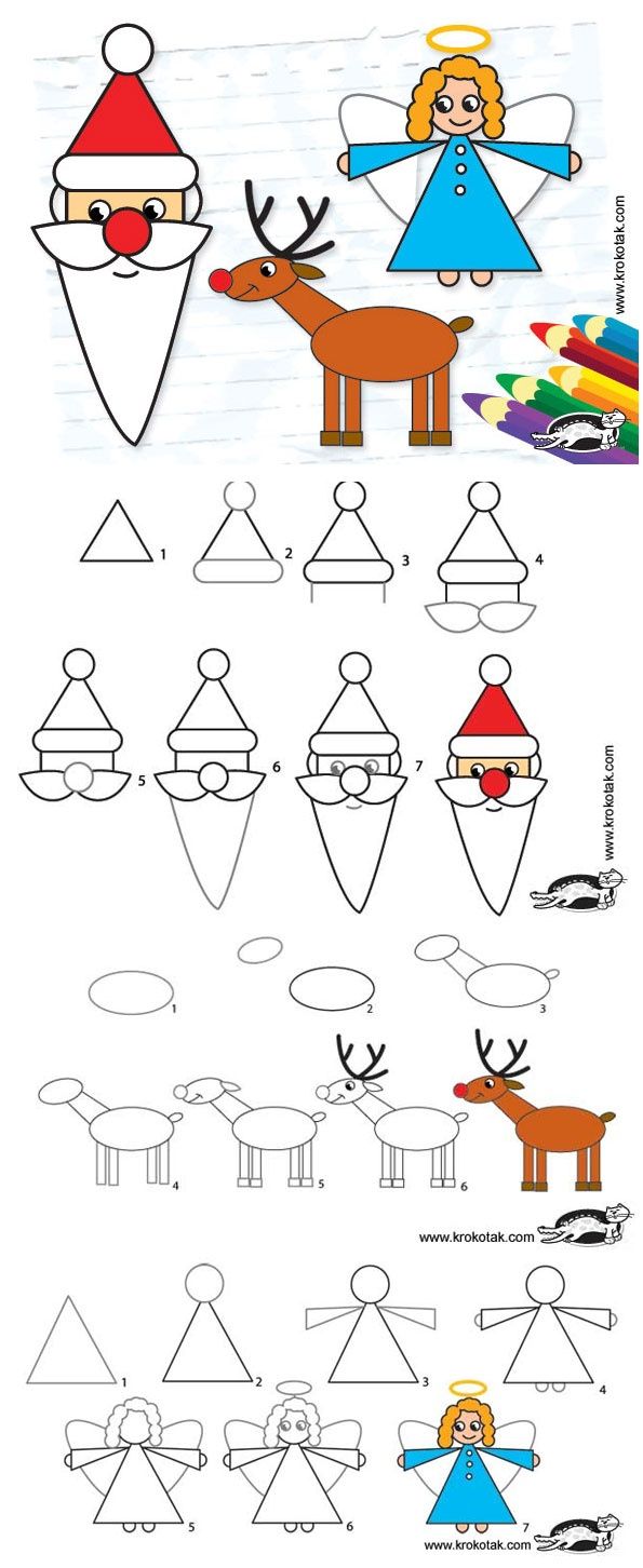 595x1452 How To Draw Santa, Angel, And Reindeer. How To Draw