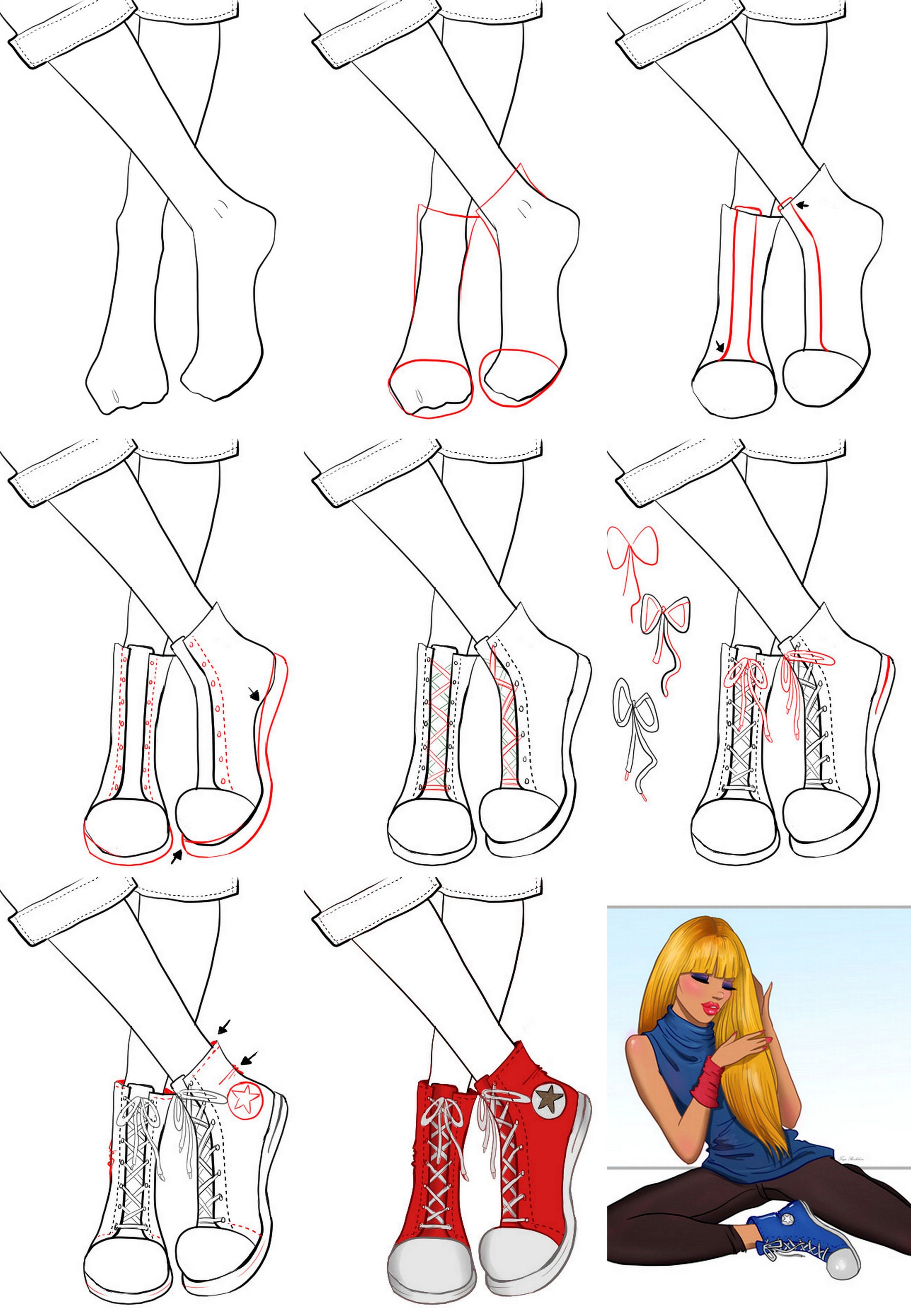 3545x5120 A Step By Step Tutorial On How To Draw Sneakers. Easy Drawing