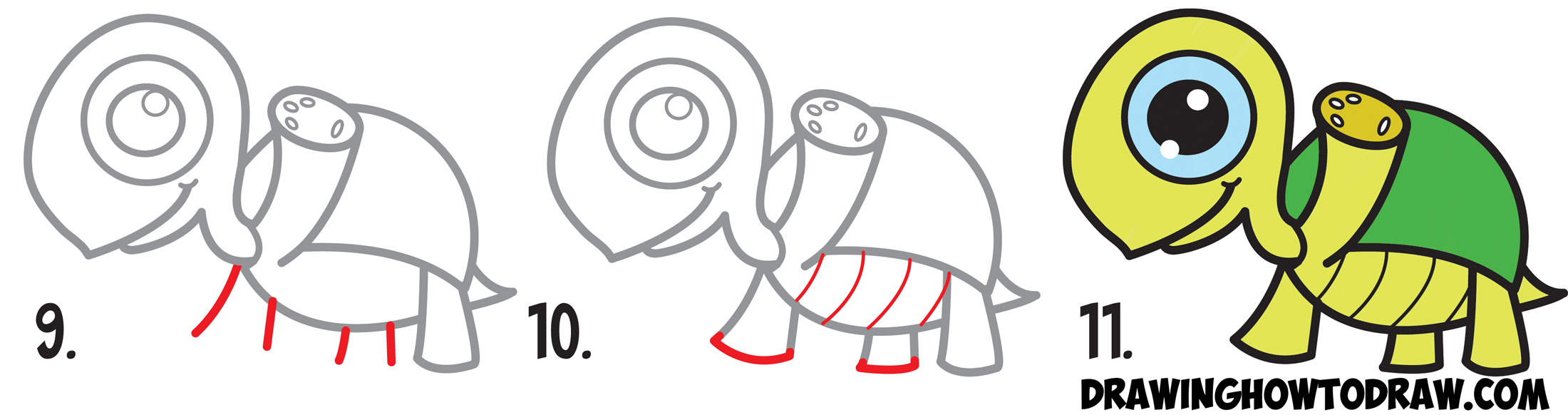 2200x582 Learn How To Draw A Cute Cartoon Turtle Waving With Easy Step By