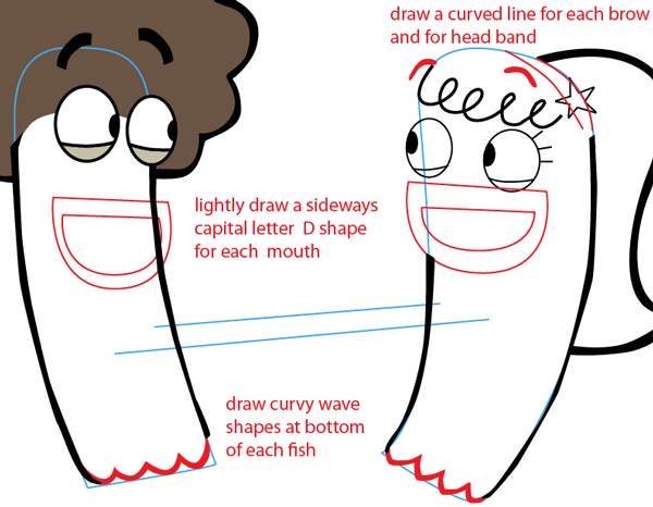 600x466 How To Draw Oscar And Bea From Disney's Fish Hooks With Easy Step