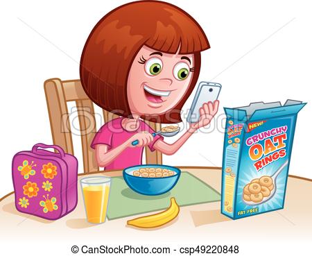 450x369 Girl Eating Cereal. Cartoon Of A Girl Eating Breakfast Eps