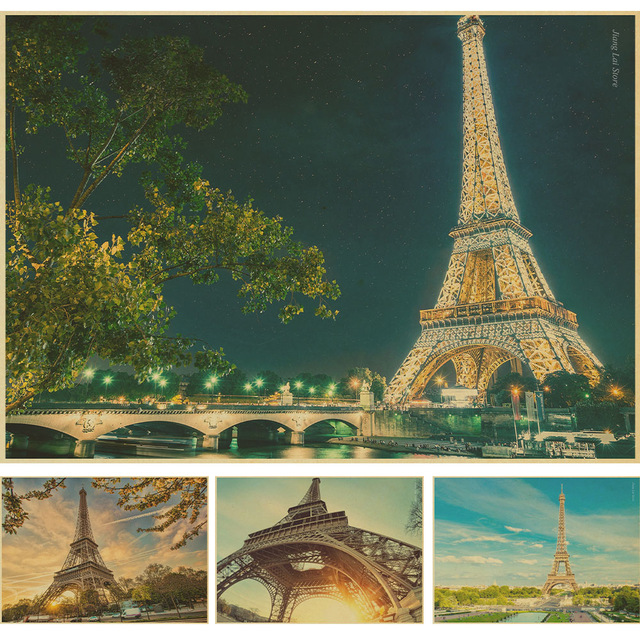 640x640 Eiffel Tower Drawing Posters Vintage Poster Kraft Paper Wall