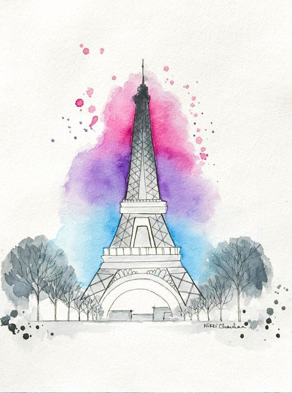 570x767 Original Eiffel Tower Watercolor Painting, Paris Illustration