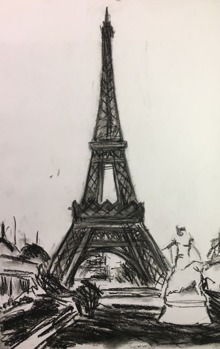 757x1200 Paris Landscape Drawing Eiffel Tower Charcoal Drawing Paris