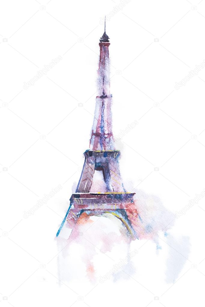 683x1023 Watercolor Drawing Of Eiffel Tower In Paris Stock Photo Undrey