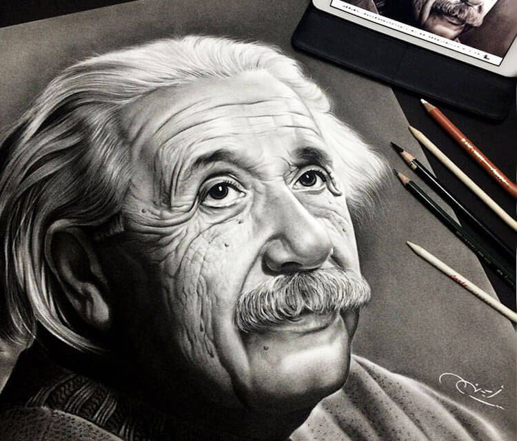 750x640 Albert Einstein Drawing By Ayman Arts No. 1705