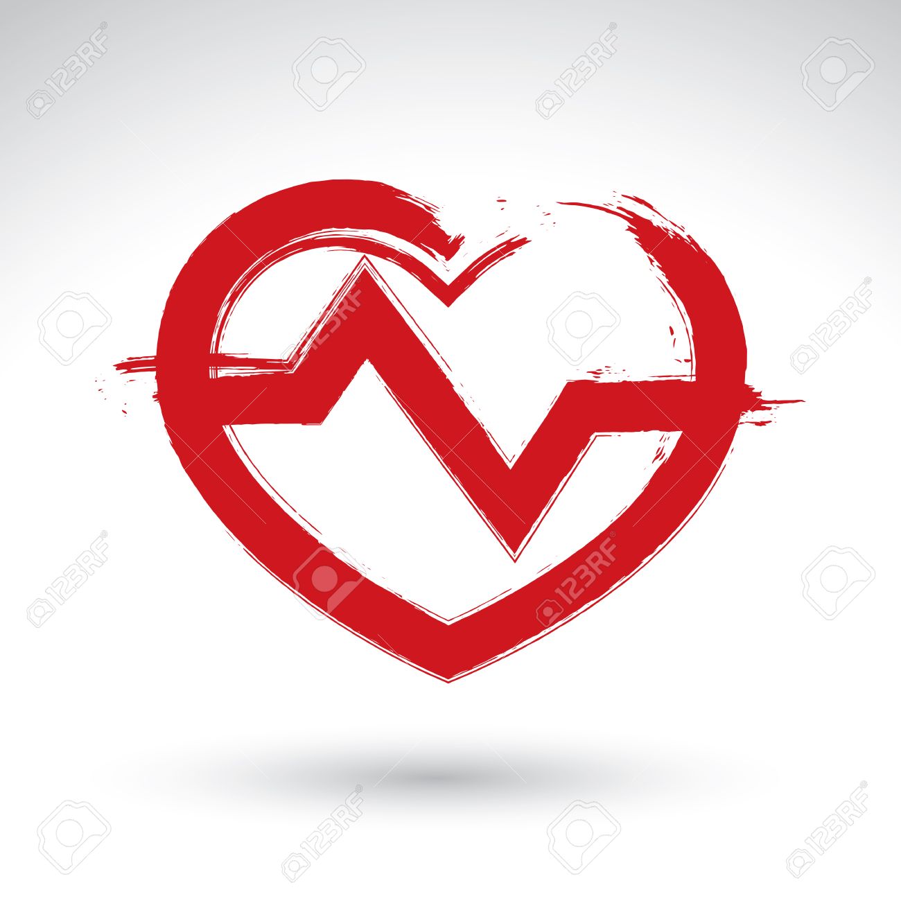 1300x1300 Hand Drawn Red Heart Icon, Brush Drawing Heart Sign