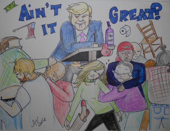 570x440 Never Donald Trump Fight Division Brawl Drawing Cartoon Election